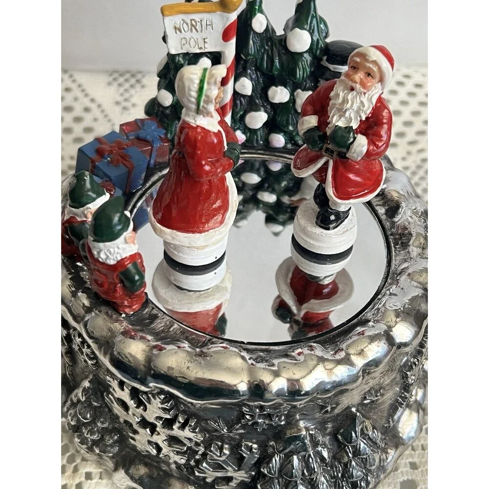 1990s International Silver Santa Mrs Claus On Ice Musical Music Box Christmas